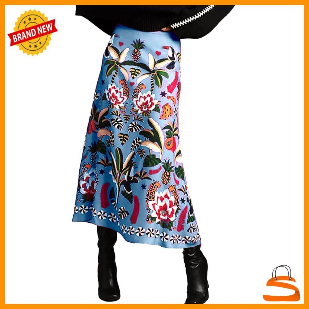 Women's Midi Skirt Tropical Floral Print Elastic Waist A-Line Summer